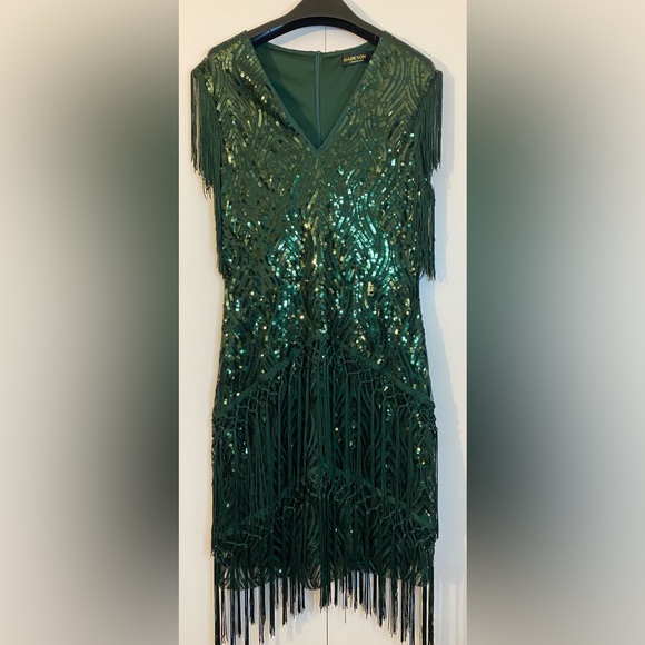 Sequin Bodycon Flapper Style/Fringe Dress (Size M) Ptp 17”-19.5” - Picture 3 of 6